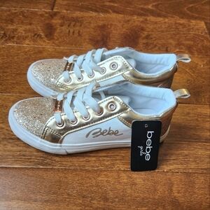 Bebe Girl Sneakers| Gold Glitter and White